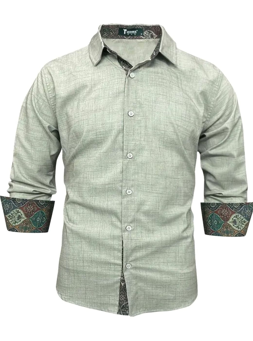 Men's Tailored Slim-Fit Contrast-Cuff Button-Up Shirt