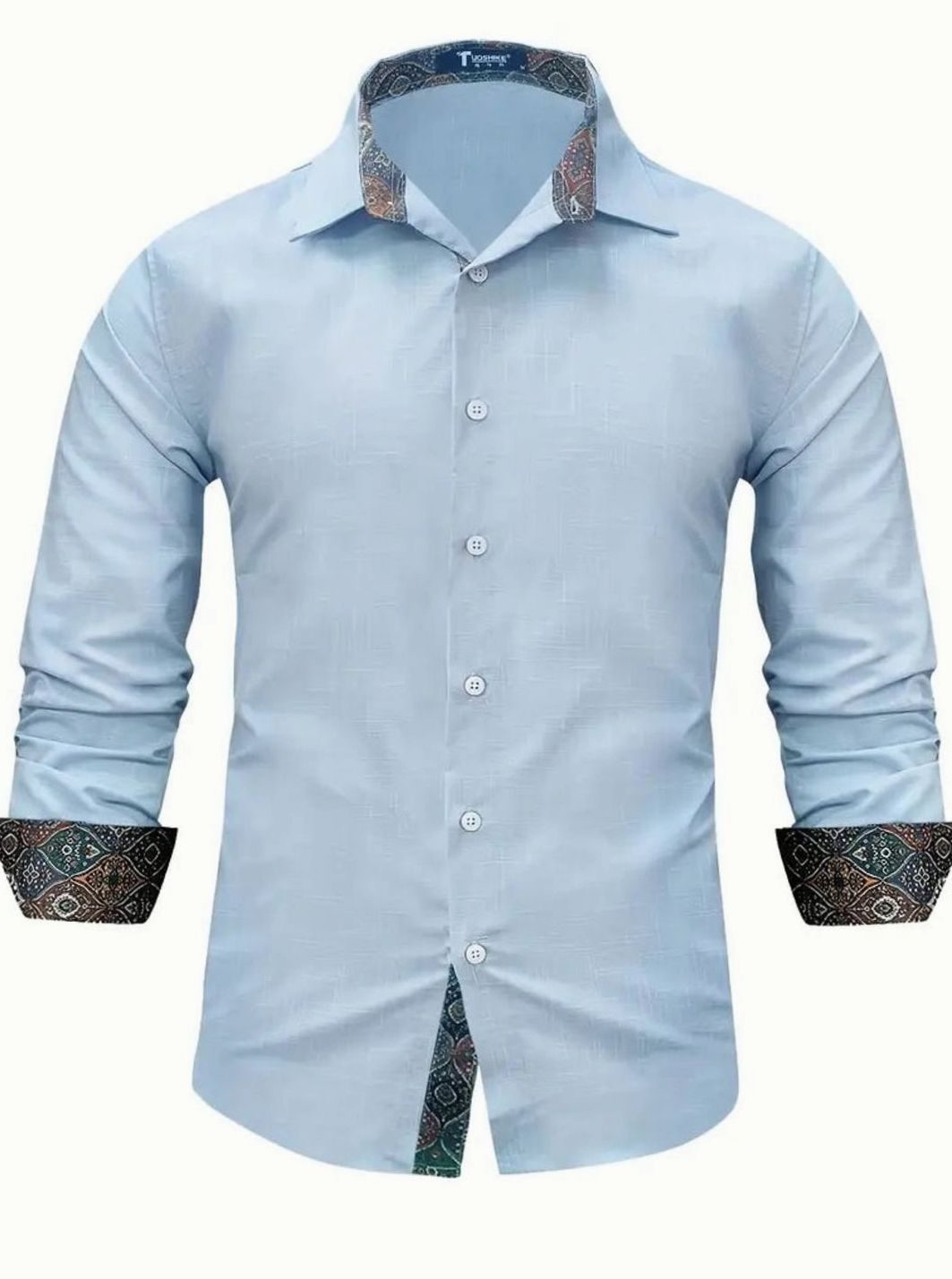 Men's Tailored Slim-Fit Contrast-Cuff Button-Up Shirt