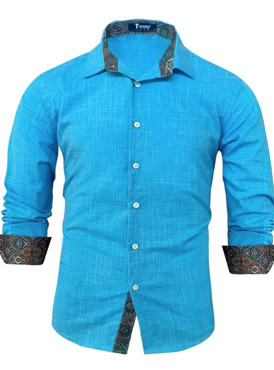 Men's Tailored Slim-Fit Contrast-Cuff Button-Up Shirt
