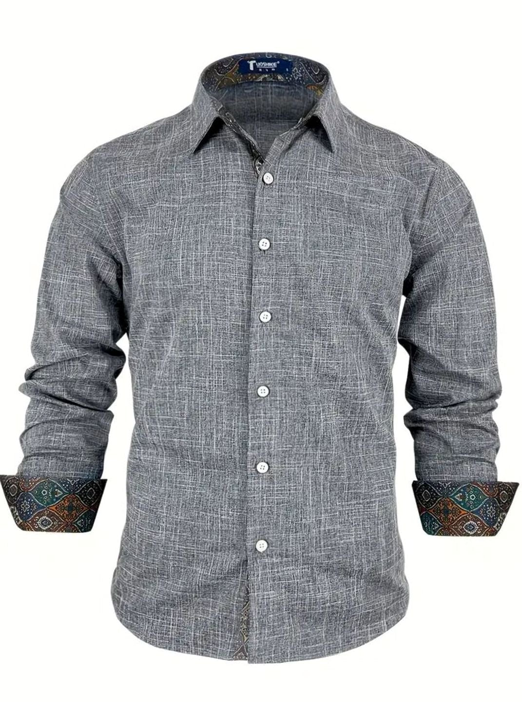Men's Tailored Slim-Fit Contrast-Cuff Button-Up Shirt