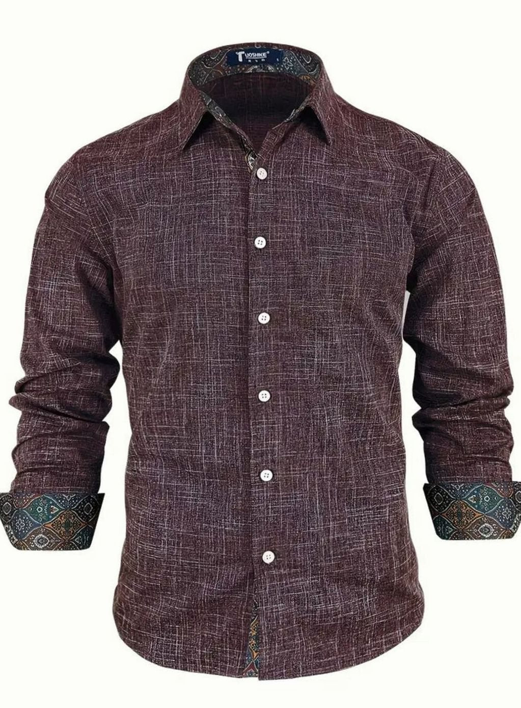 Men's Tailored Slim-Fit Contrast-Cuff Button-Up Shirt
