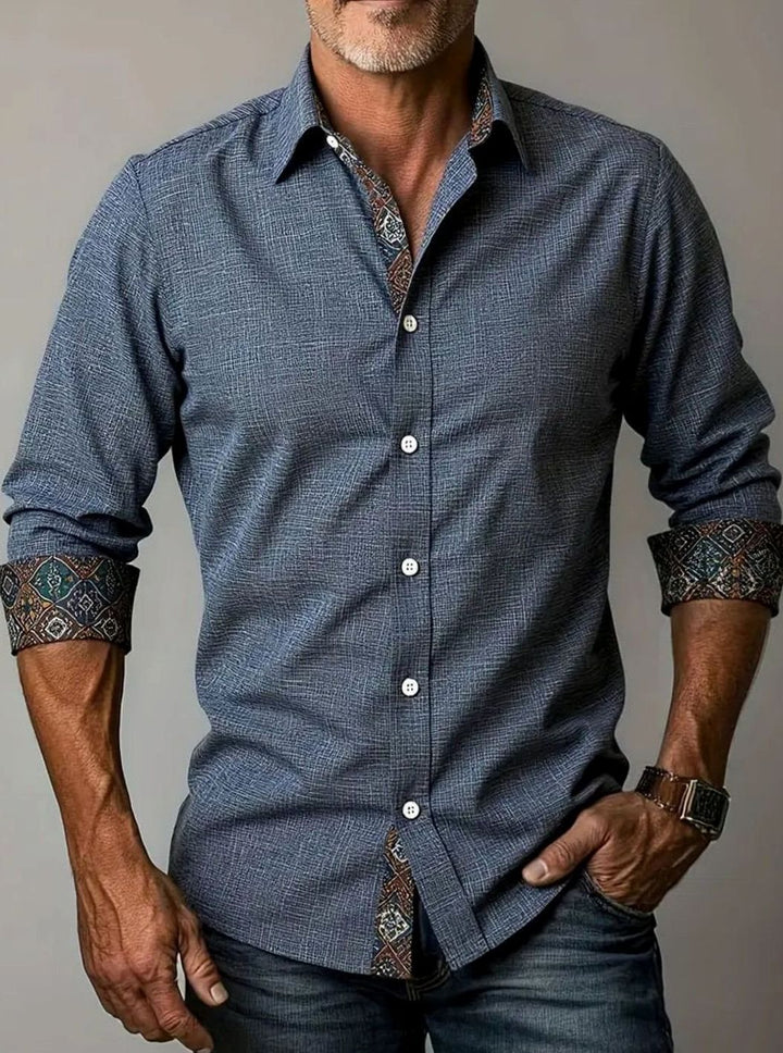 Men's Tailored Slim-Fit Contrast-Cuff Button-Up Shirt - Dark Grey