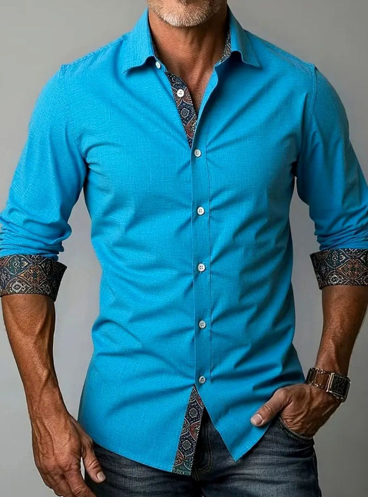 Men's Tailored Slim-Fit Contrast-Cuff Button-Up Shirt - Blue
