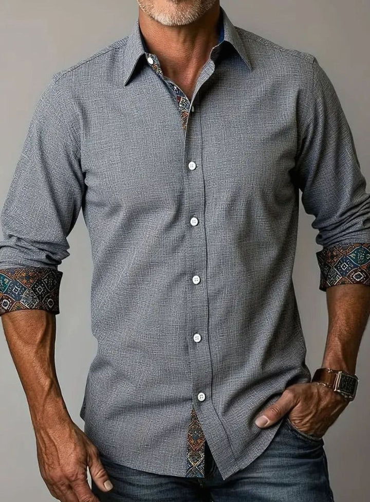 Men's Tailored Slim-Fit Contrast-Cuff Button-Up Shirt - Grey