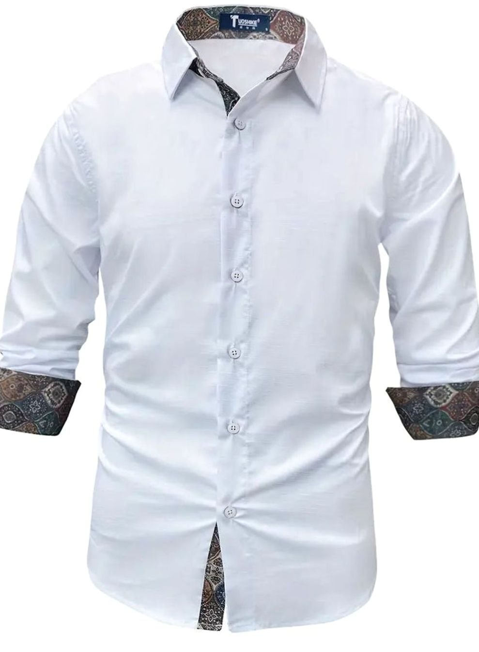 Men's Tailored Slim-Fit Contrast-Cuff Button-Up Shirt
