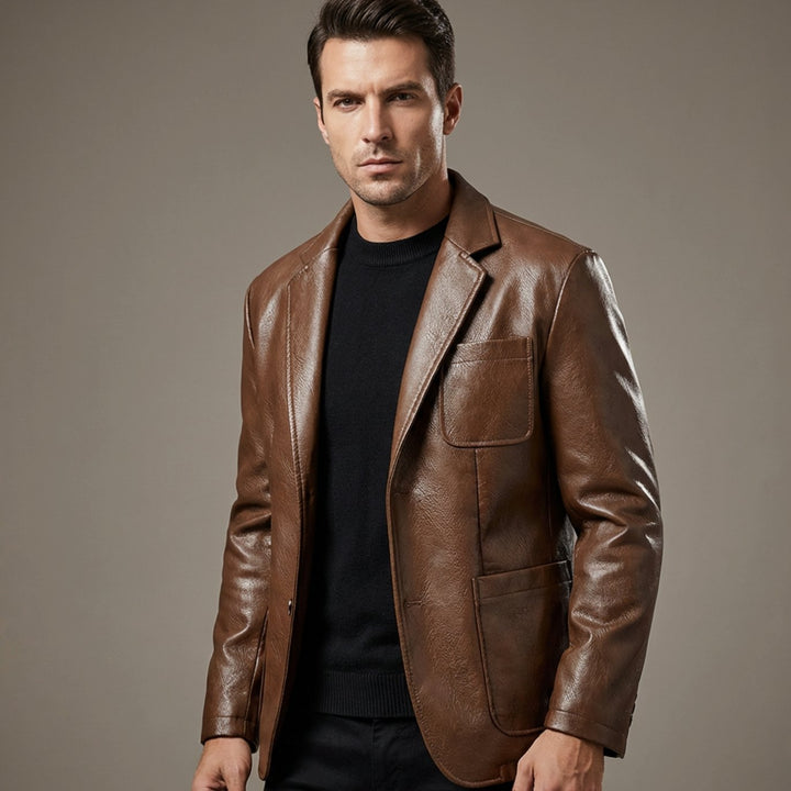 Men's Tailored Vegan Leather Blazer Jacket