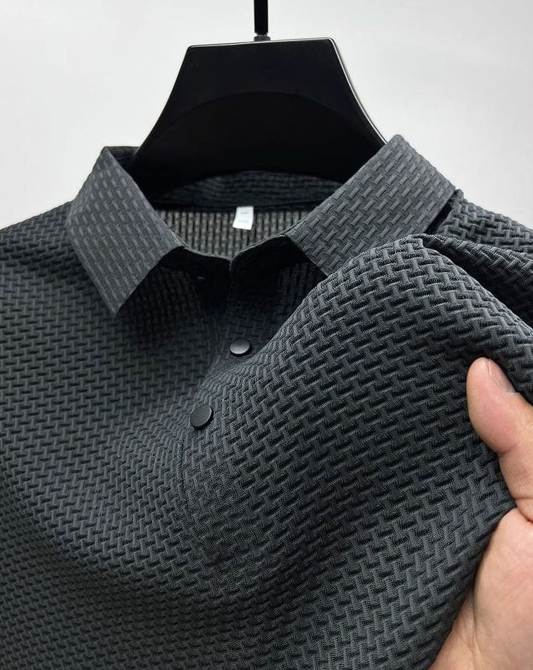 Men's Textured Breathable Button-Up Polo Shirt - Grey