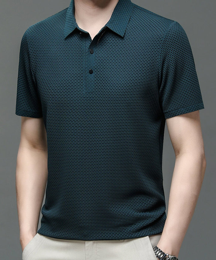 Men's Textured Breathable Button-Up Polo Shirt