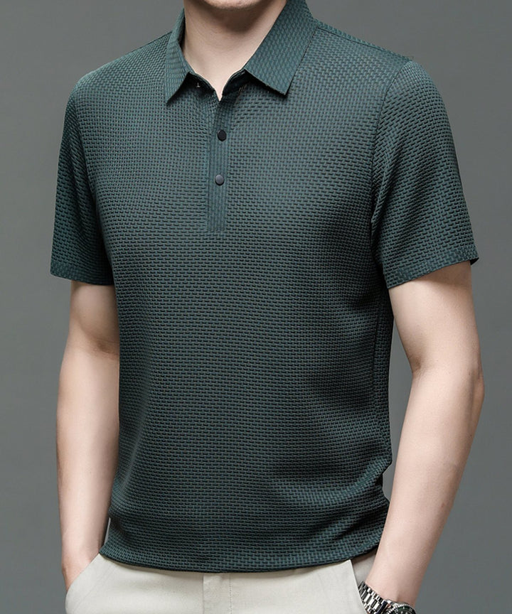 Men's Textured Breathable Button-Up Polo Shirt
