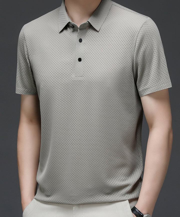 Men's Textured Breathable Button-Up Polo Shirt