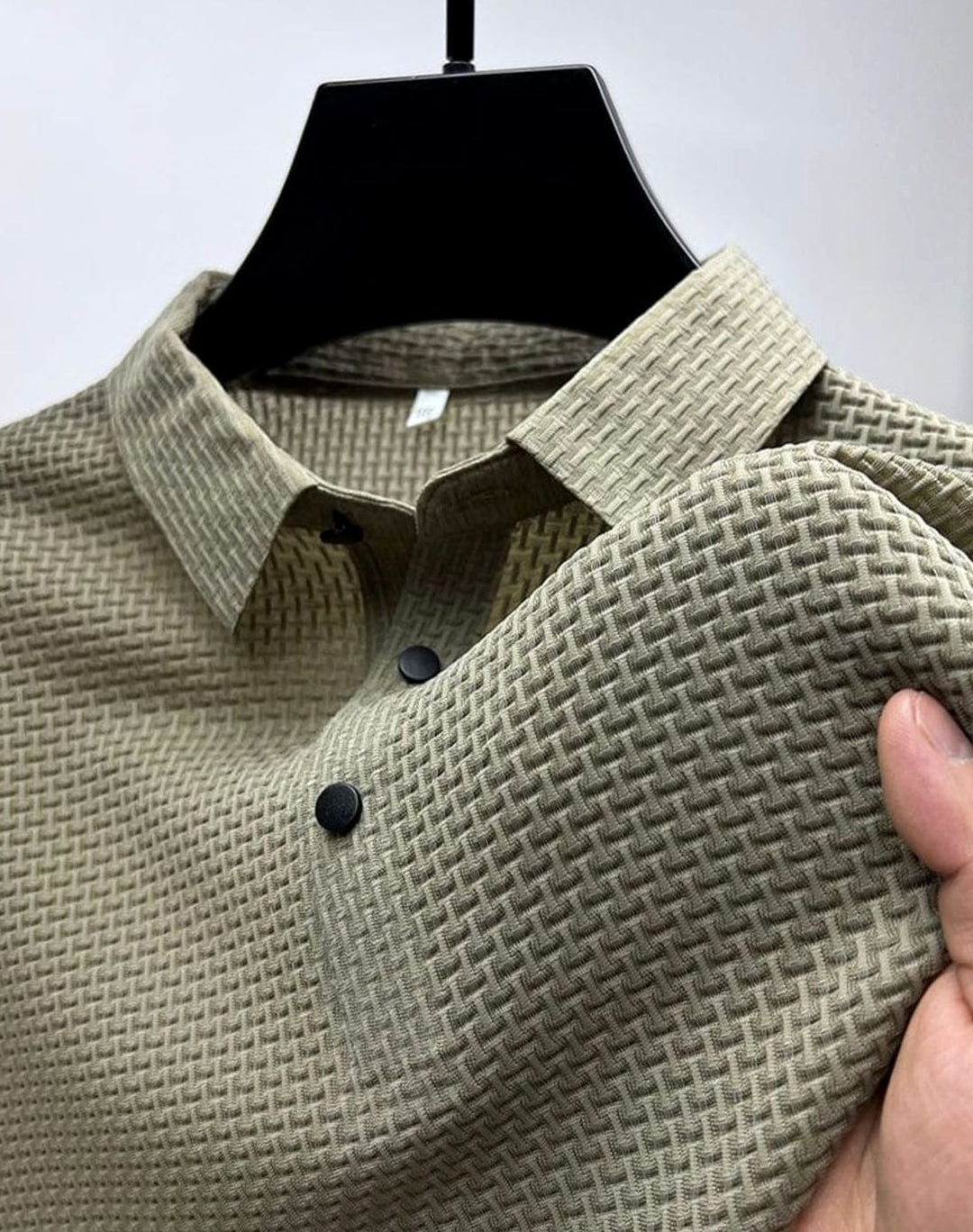 Men's Textured Breathable Button-Up Polo Shirt - Beige