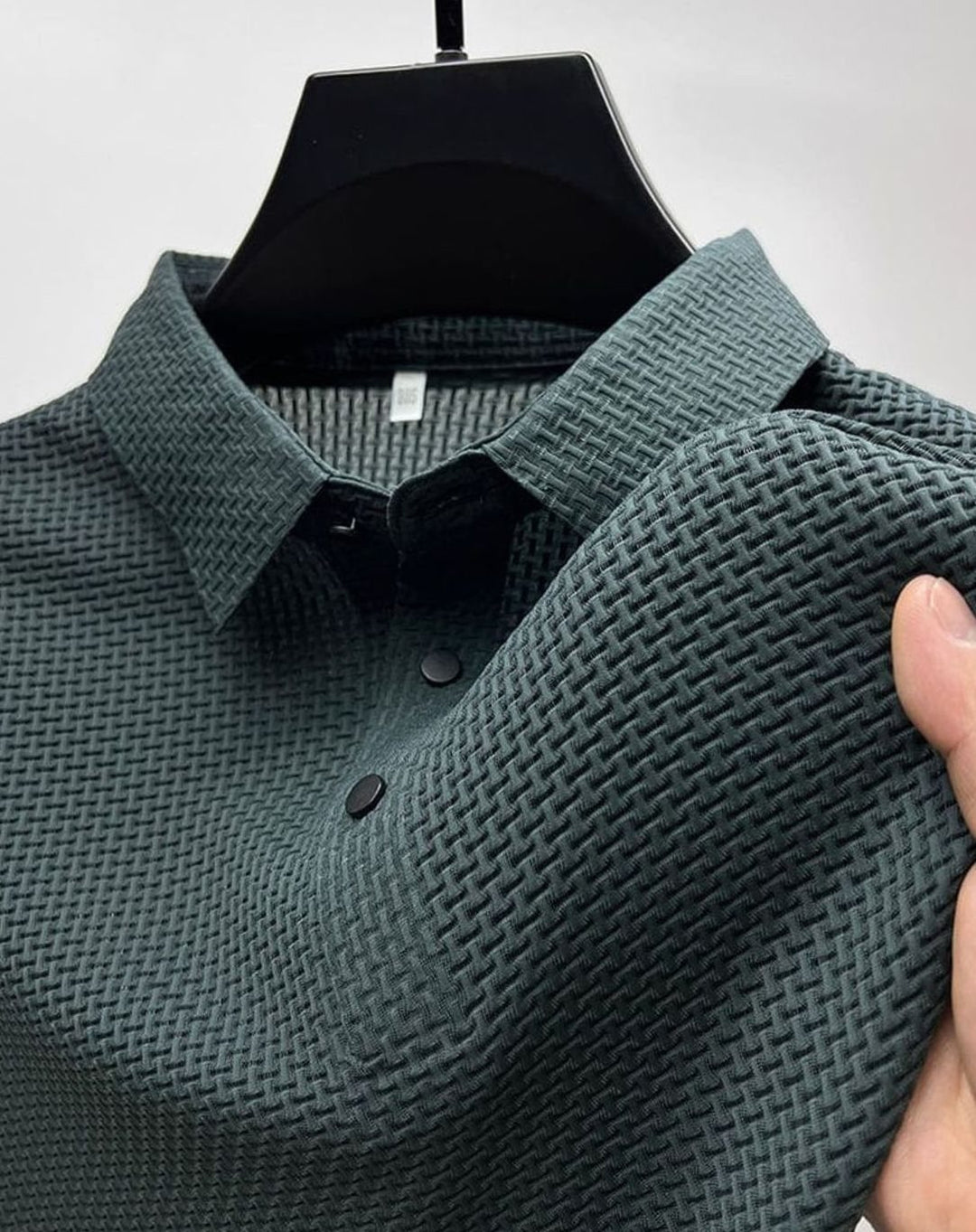 Men's Textured Breathable Button-Up Polo Shirt - Dark Green