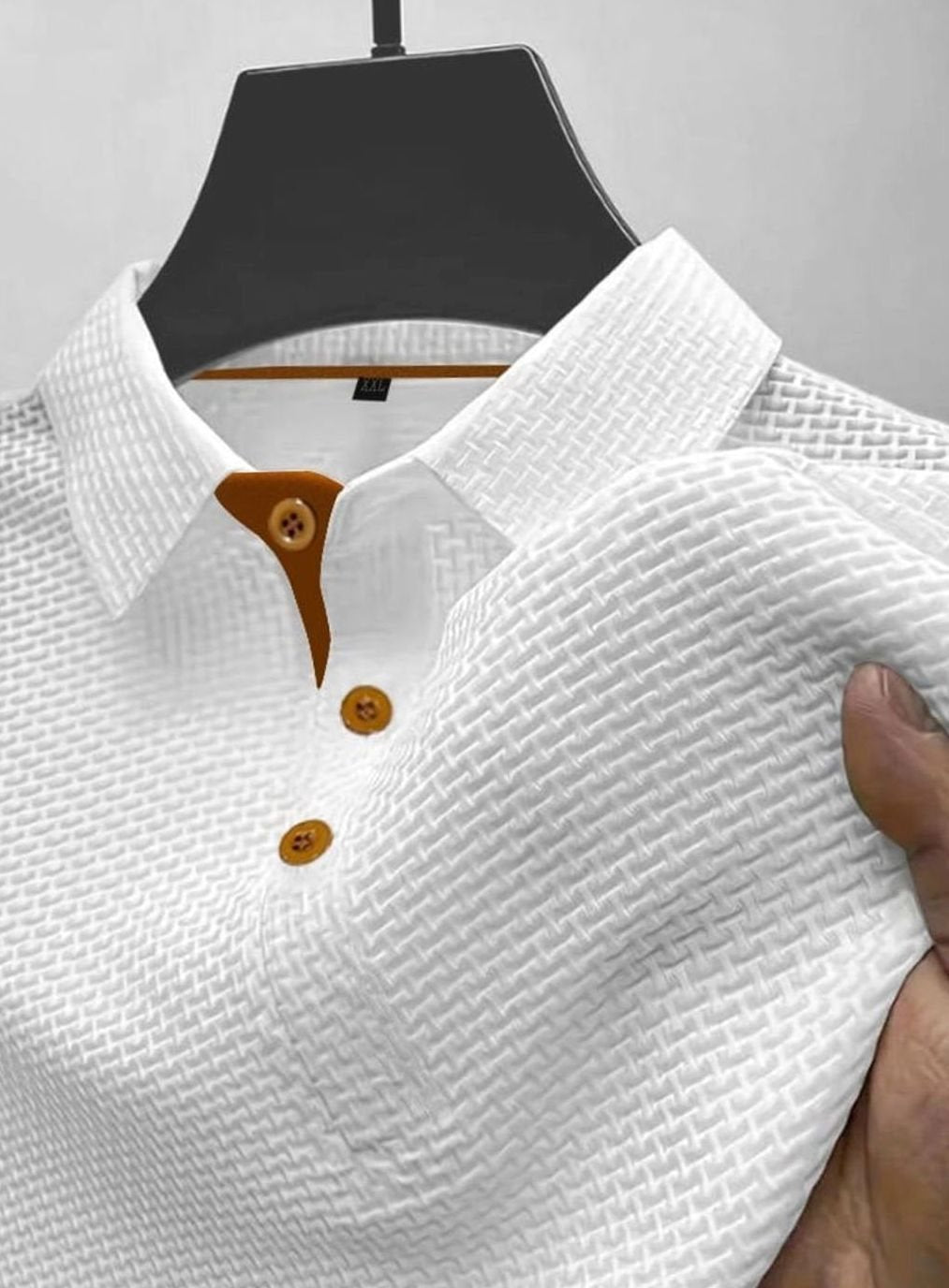 Men's Textured Button-Placket Smart Polo Shirt - White