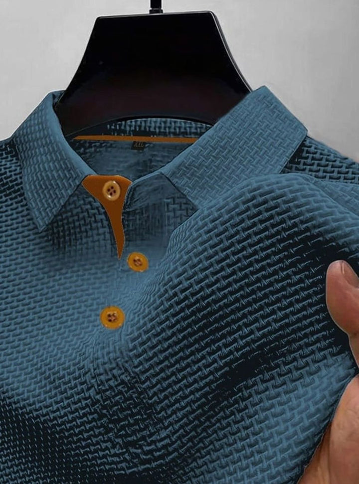 Men's Textured Button-Placket Smart Polo Shirt - Blue