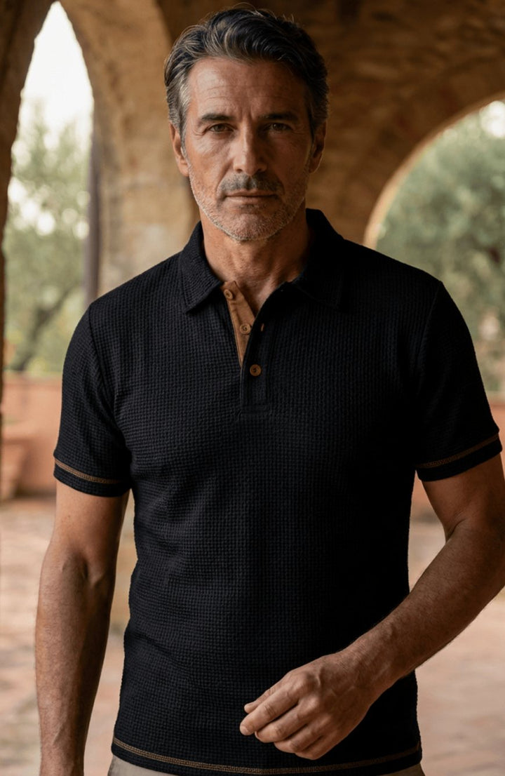 Men's Textured Button-Placket Smart Polo Shirt