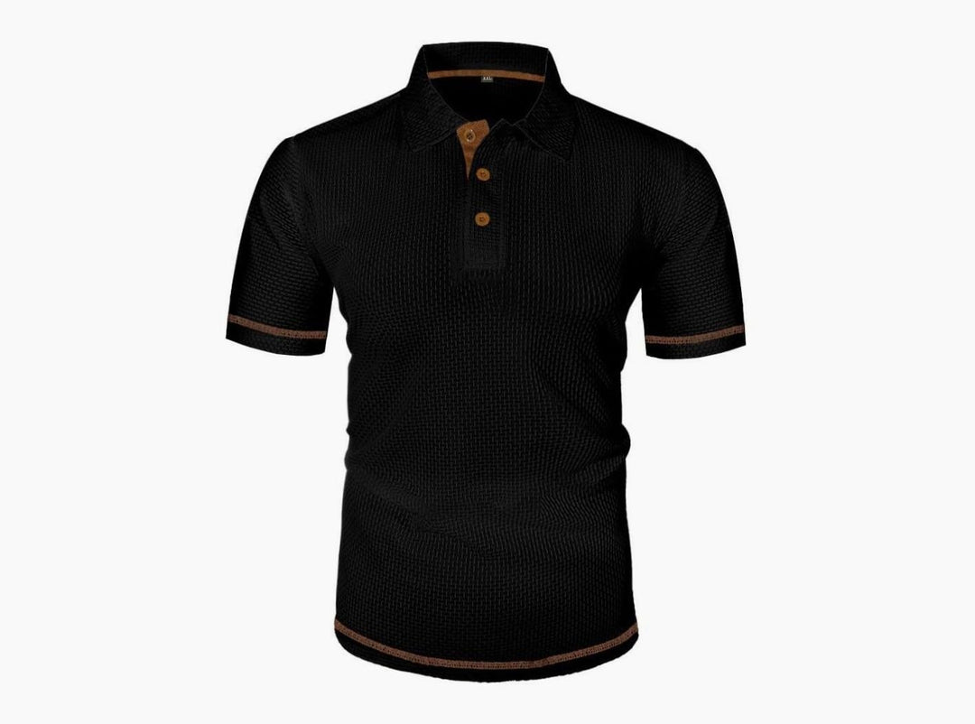 Men's Textured Button-Placket Smart Polo Shirt