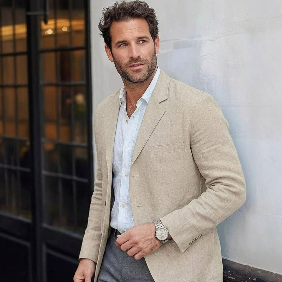 Men's Unstructured Linen-Blend Relaxed-Fit Blazer - Cream