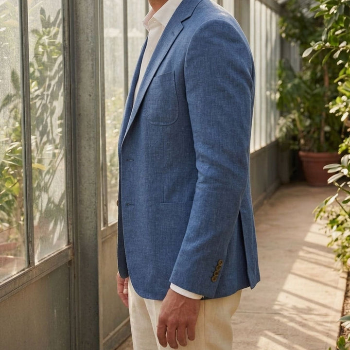 Men's Unstructured Linen Two-Button Relaxed Blazer