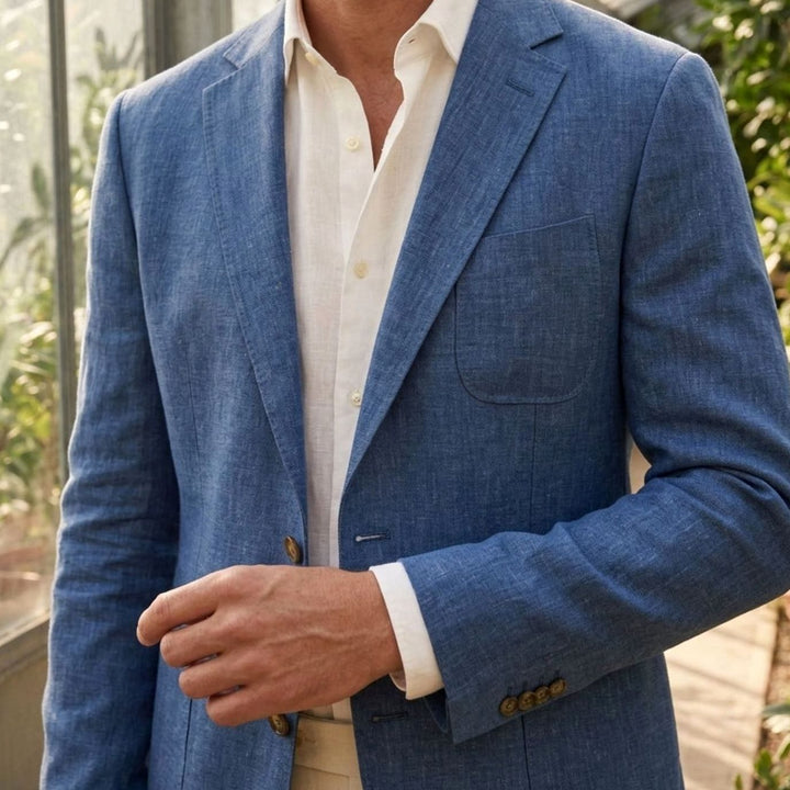 Men's Unstructured Linen Two-Button Relaxed Blazer