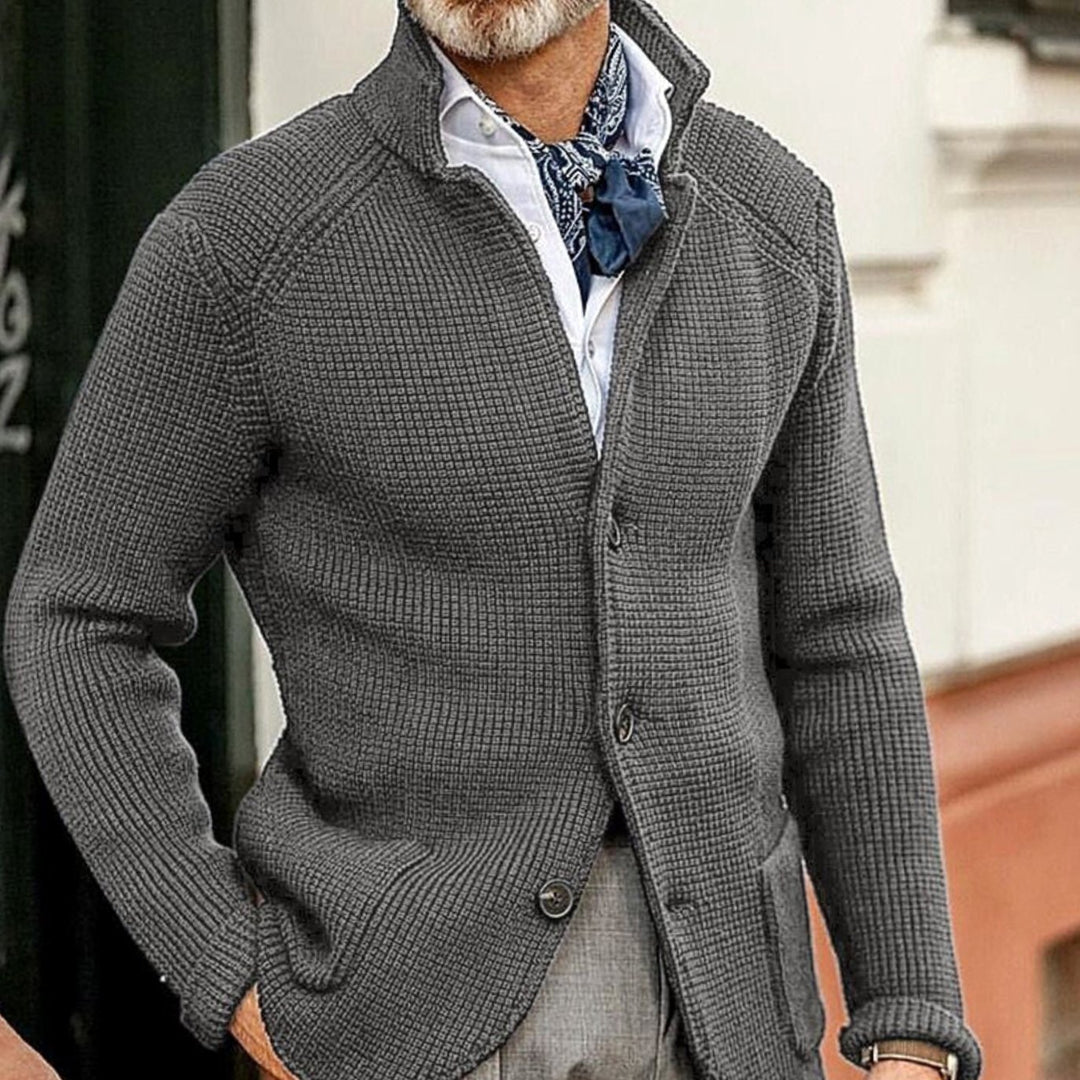 Men's Waffle-Knit Button-Up Cardigan Blazer Jacket - Grey