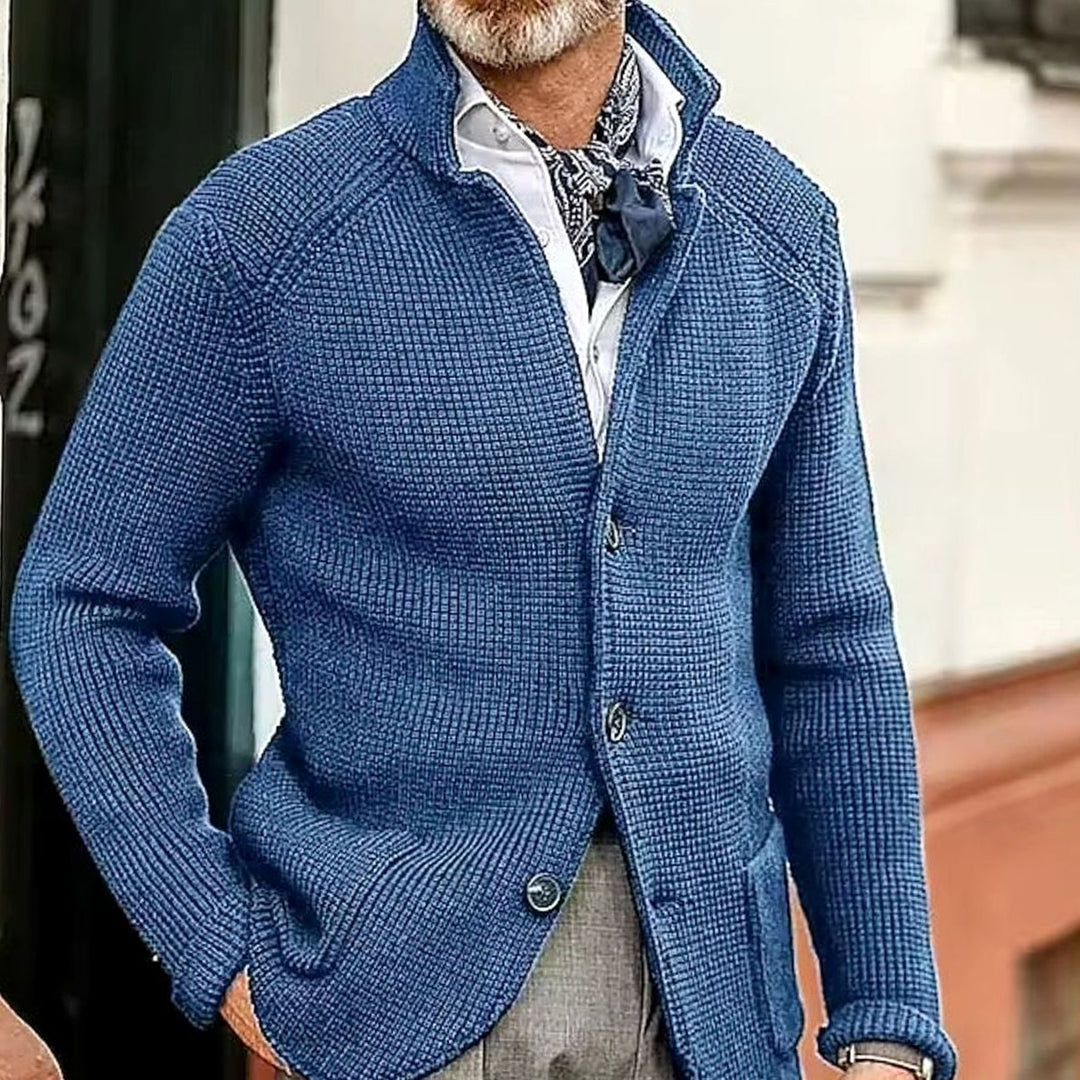 Men's Waffle-Knit Button-Up Cardigan Blazer Jacket - Sky Blue