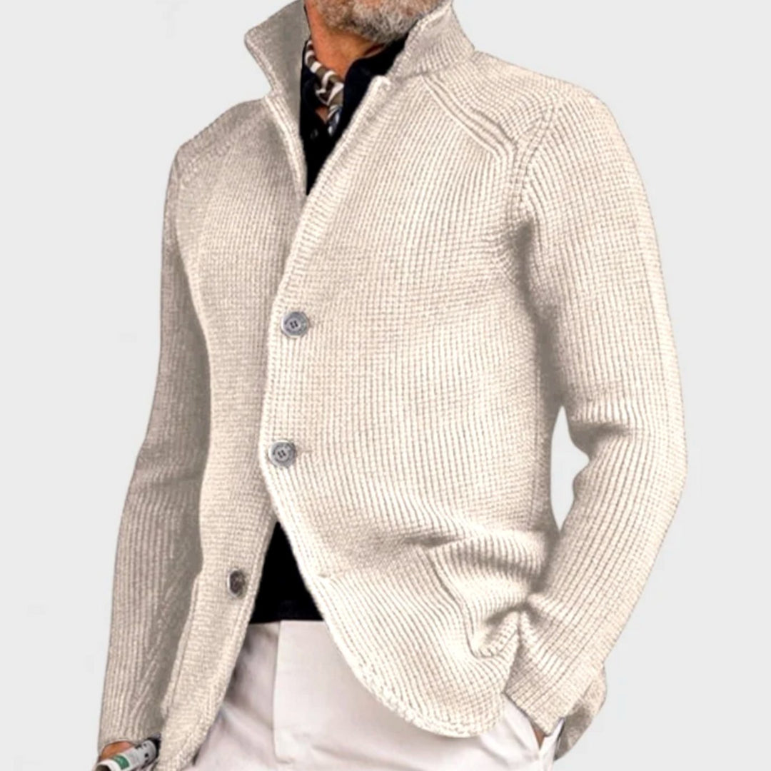 Men's Waffle-Knit Button-Up Cardigan Blazer Jacket - White
