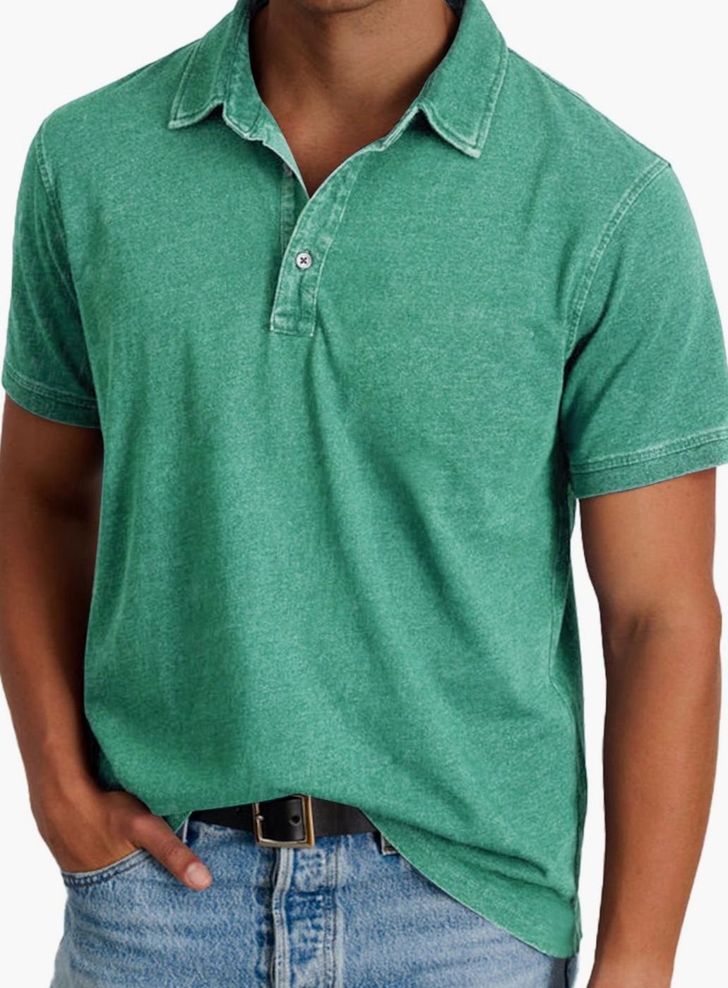 Men's Washed Cotton Short-Sleeve Polo Shirt - Green