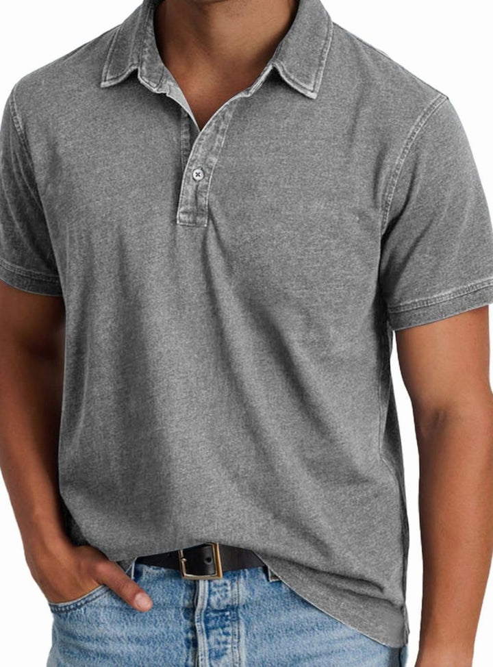 Men's Washed Cotton Short-Sleeve Polo Shirt - Grey