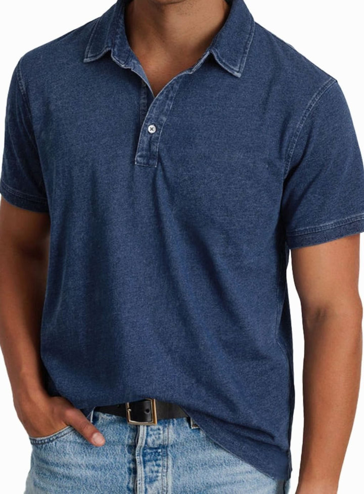 Men's Washed Cotton Short-Sleeve Polo Shirt - Navy Blue