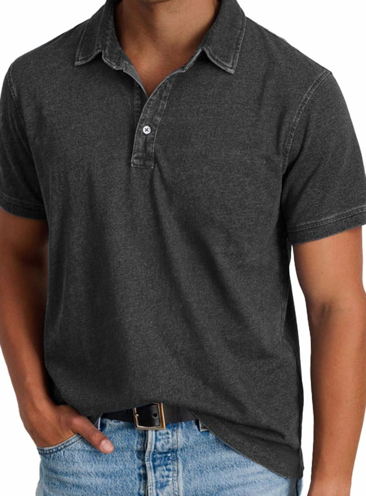 Men's Washed Cotton Short-Sleeve Polo Shirt - Black