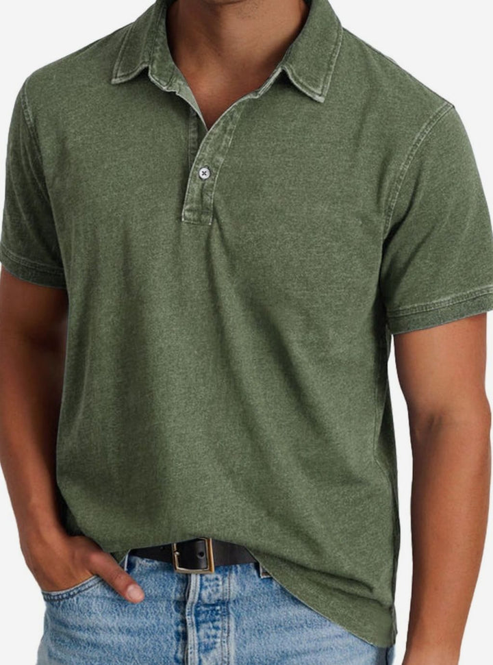 Men's Washed Cotton Short-Sleeve Polo Shirt - Army Green