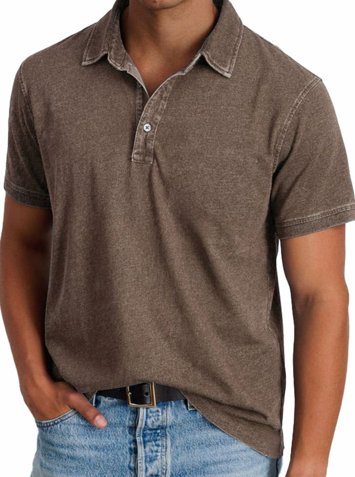 Men's Washed Cotton Short-Sleeve Polo Shirt - Brown