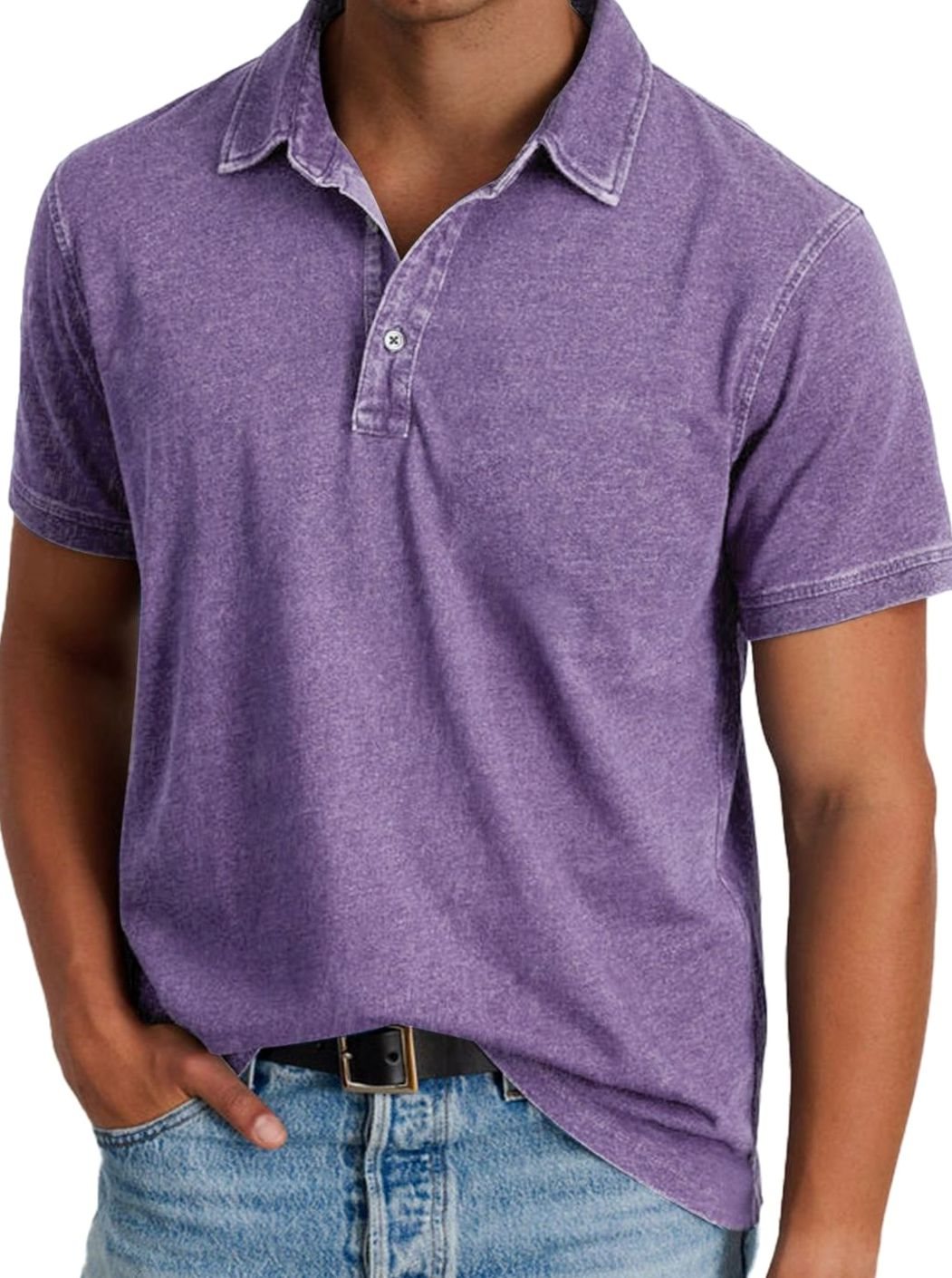 Men's Washed Cotton Short-Sleeve Polo Shirt - Violet