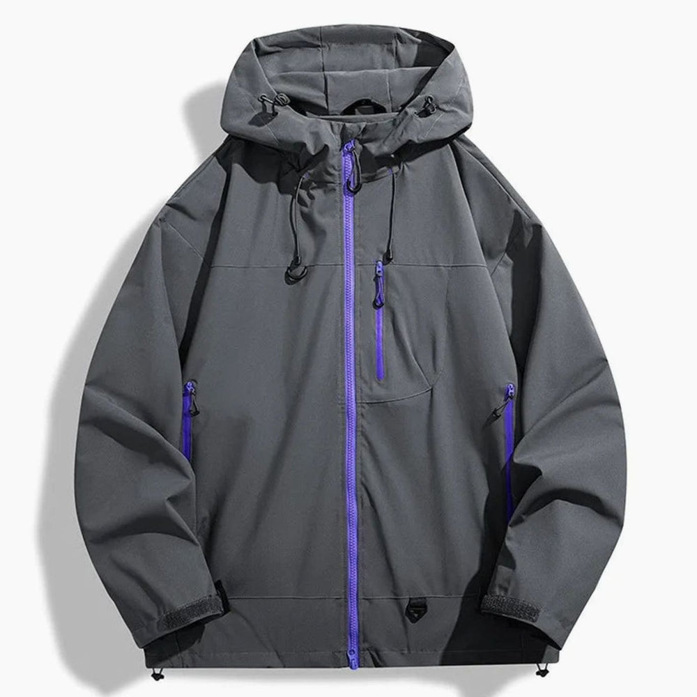 Men's Water-Resistant Hooded Outdoor Shell Jacket - Grey