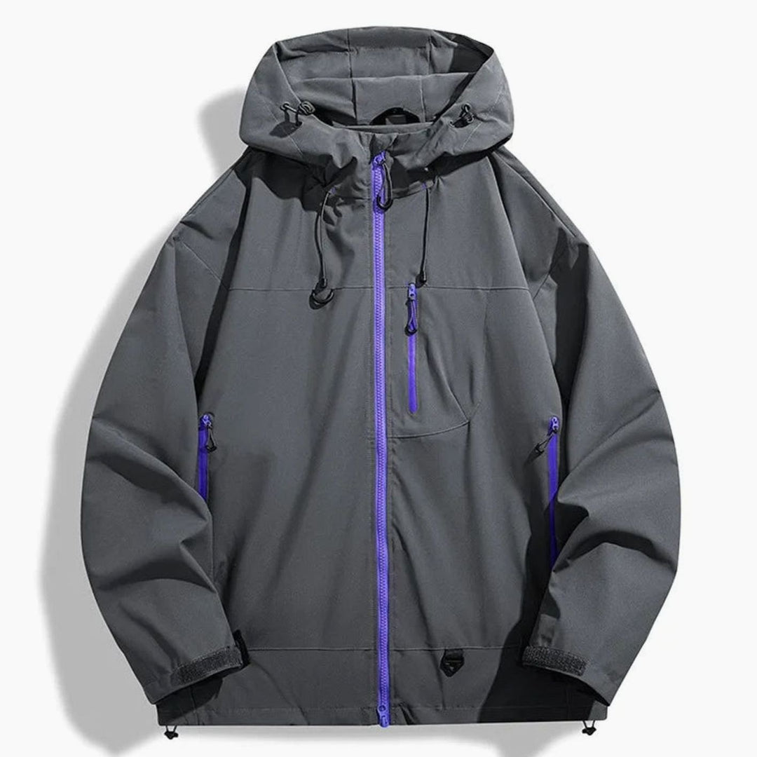 Men's Water-Resistant Hooded Outdoor Shell Jacket - Grey