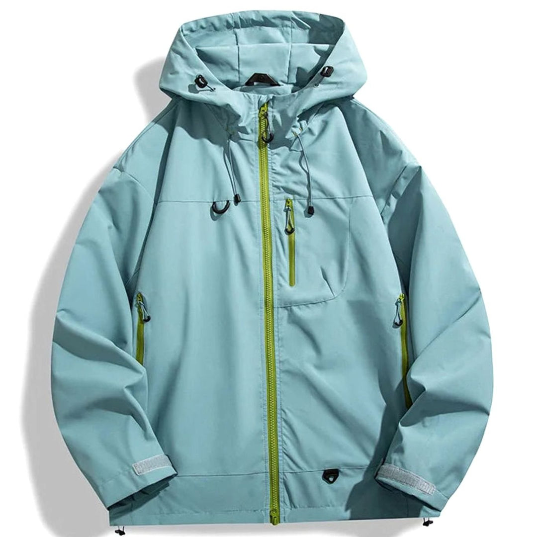 Men's Water-Resistant Hooded Outdoor Shell Jacket - Sky Blue