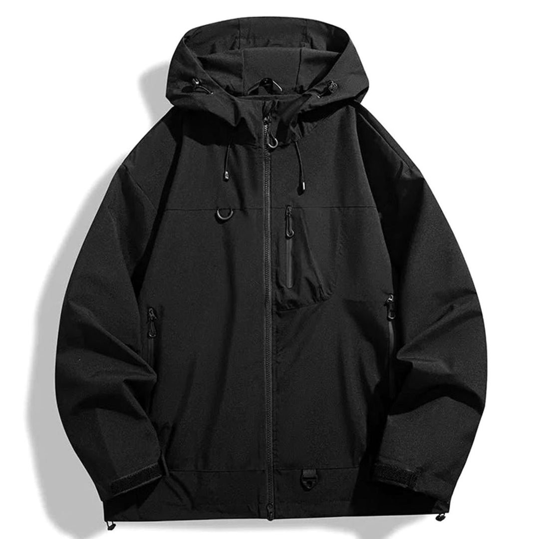 Men's Water-Resistant Hooded Outdoor Shell Jacket - Black