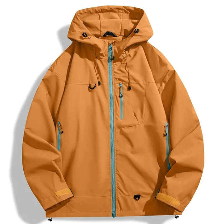 Men's Water-Resistant Hooded Outdoor Shell Jacket - Orange