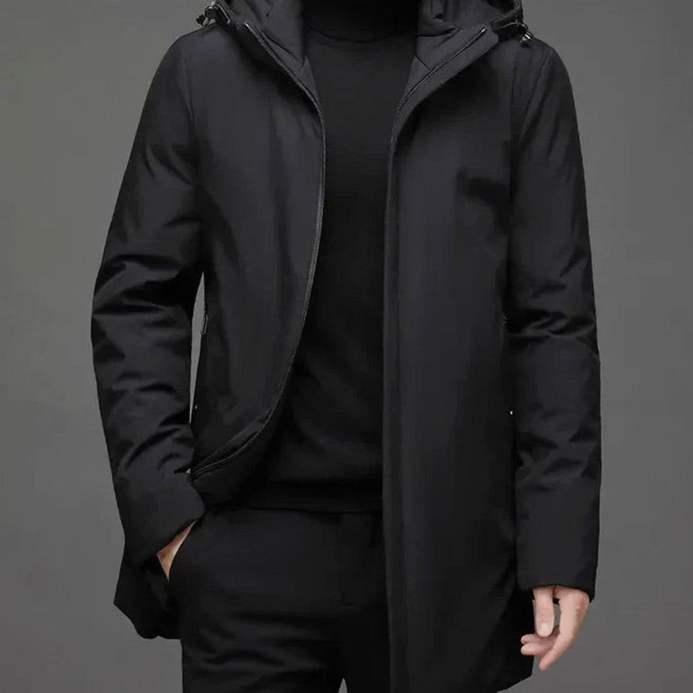 Men's Waterproof Hooded Padded Winter Parka Coat - Black