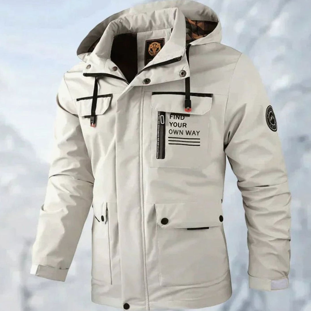 Men's Waterproof Windproof Hooded Outdoor Winter Jacket, White - White