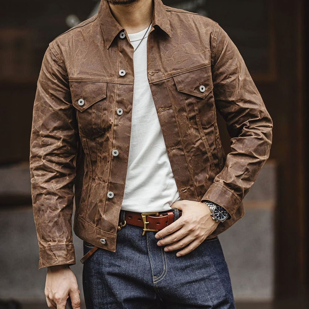 Men's Waxed Cotton Lined Cruiser Jacket Chest Pockets