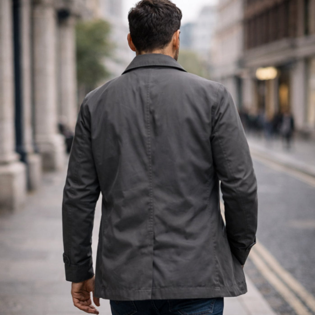 Men's Weather-Resistant Relaxed-Fit Button-Up Overcoat