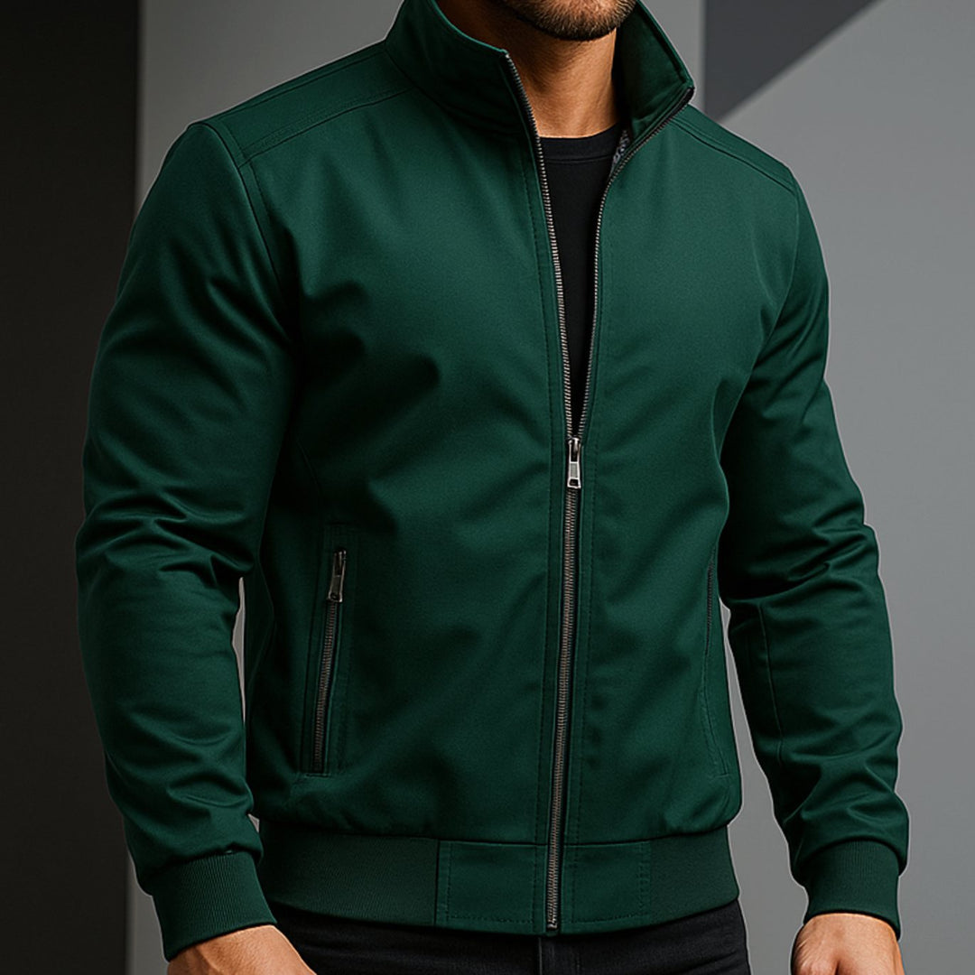 Men's Weather-Resistant Zip-Up Bomber Jacket Checked Lining