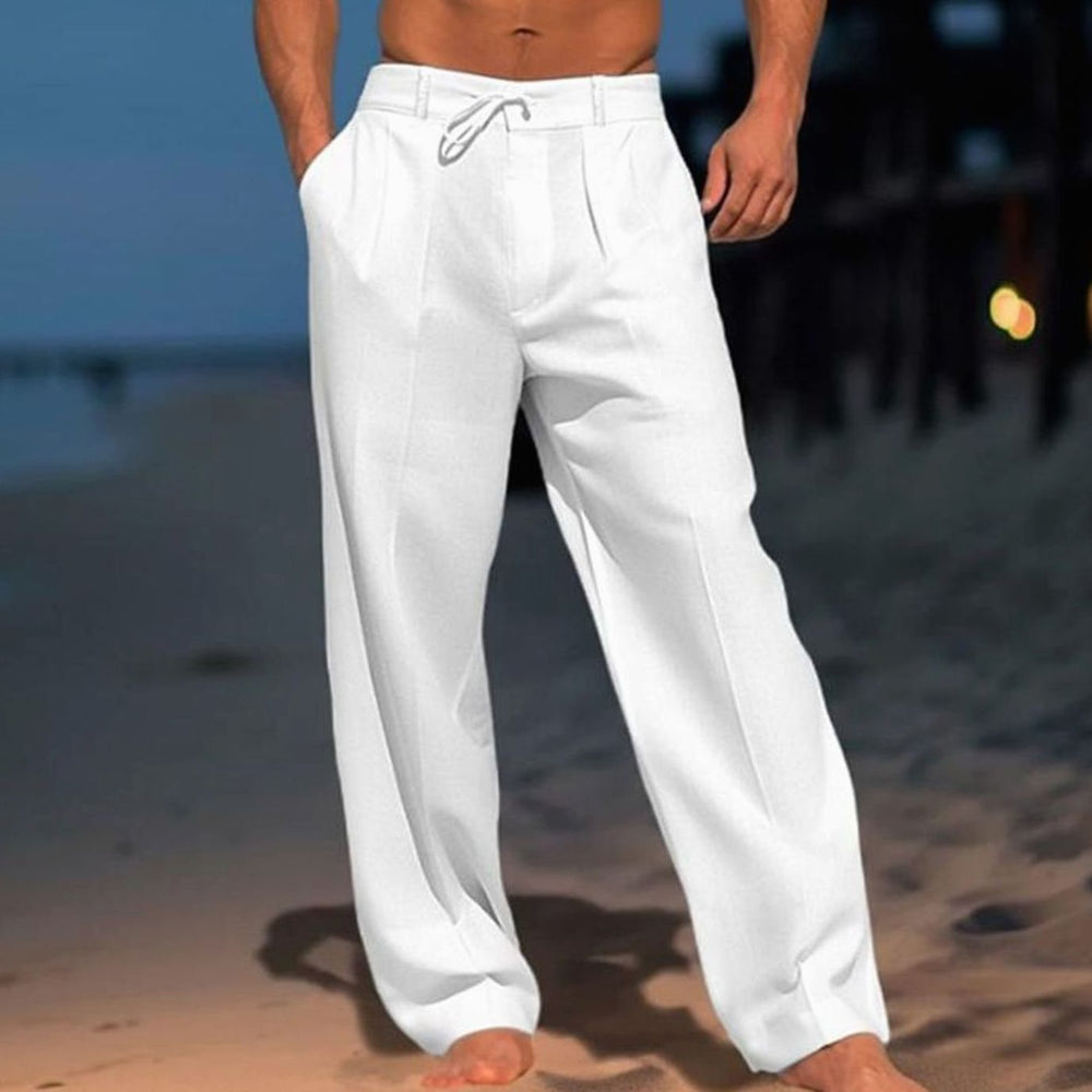 Men's Wide Leg Drawstring Relaxed-Fit Trousers - White