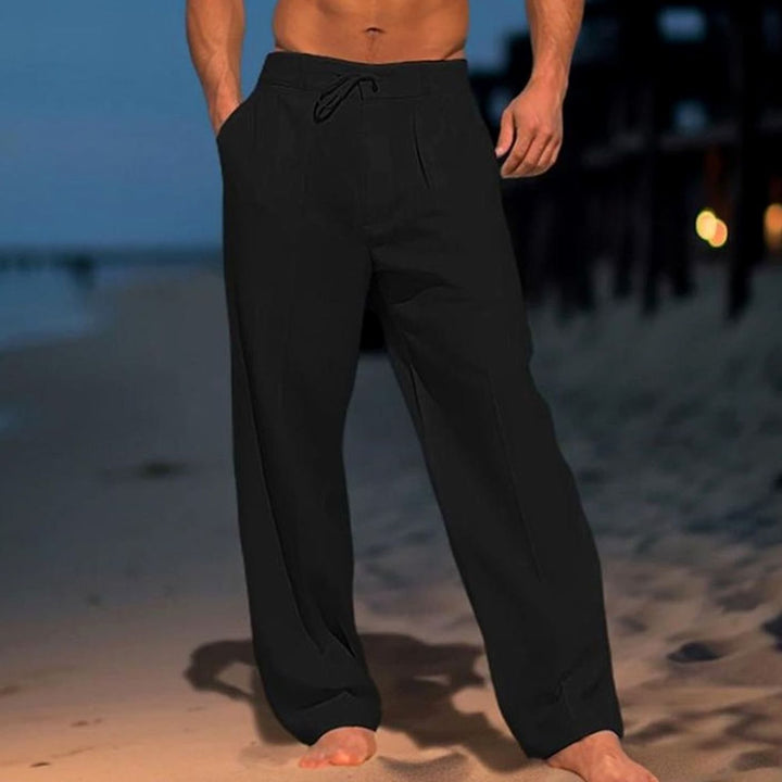 Men's Wide Leg Drawstring Relaxed-Fit Trousers - Black
