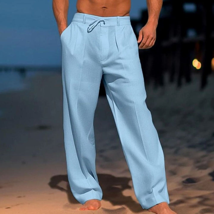 Men's Wide Leg Drawstring Relaxed-Fit Trousers - Blue