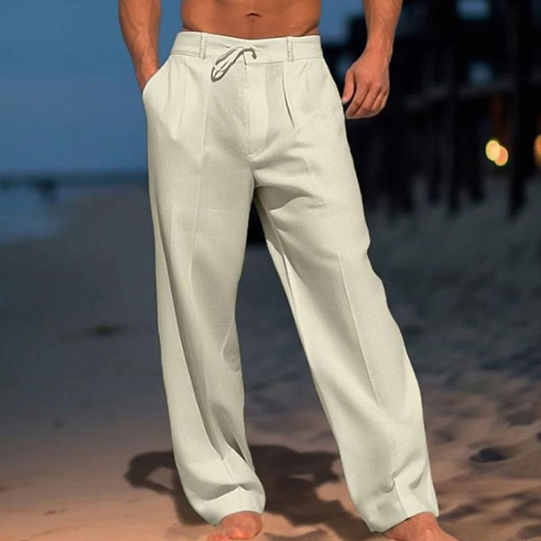 Men's Wide Leg Drawstring Relaxed-Fit Trousers - Khaki