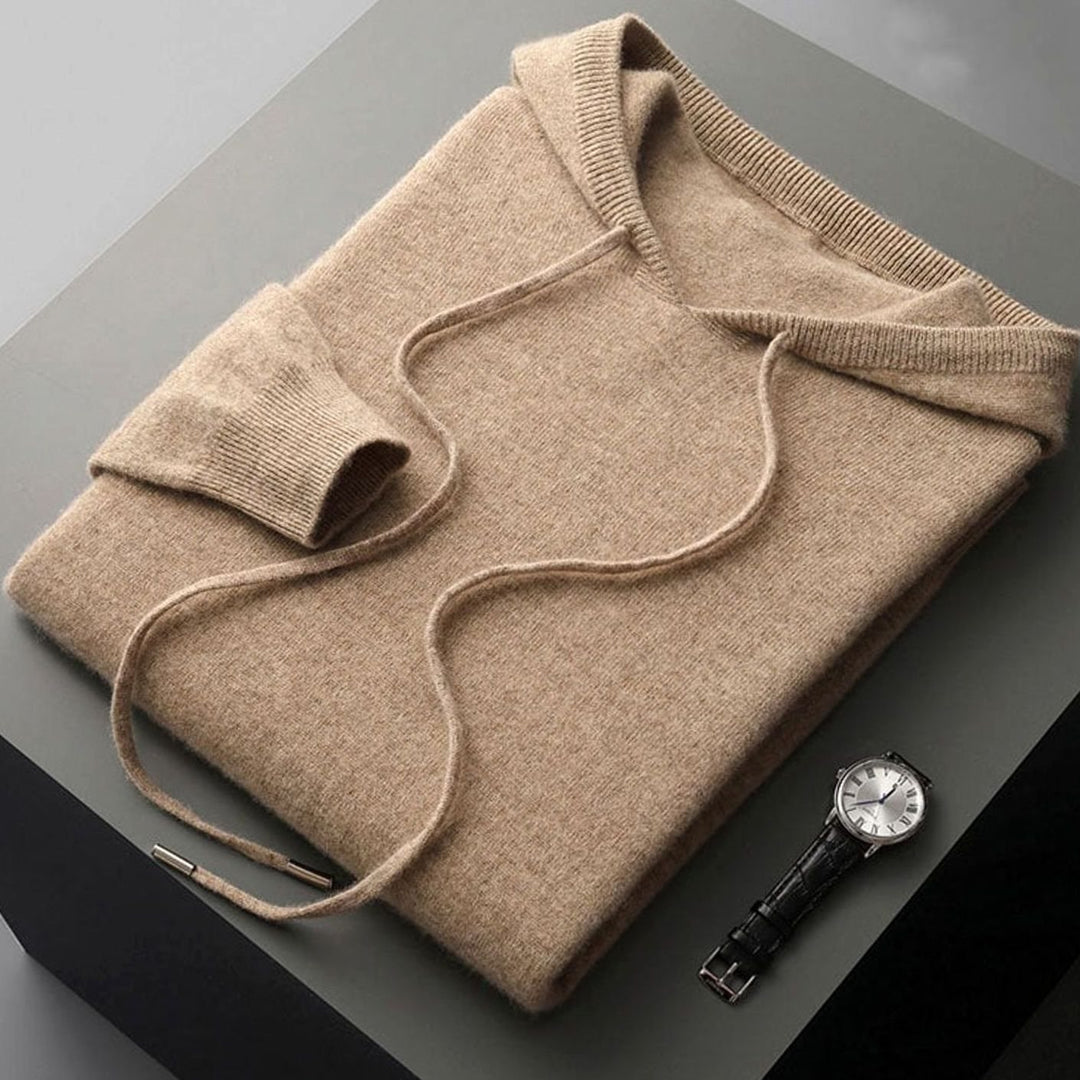 Men's Wool Drawstring Hooded Pullover Jumper
