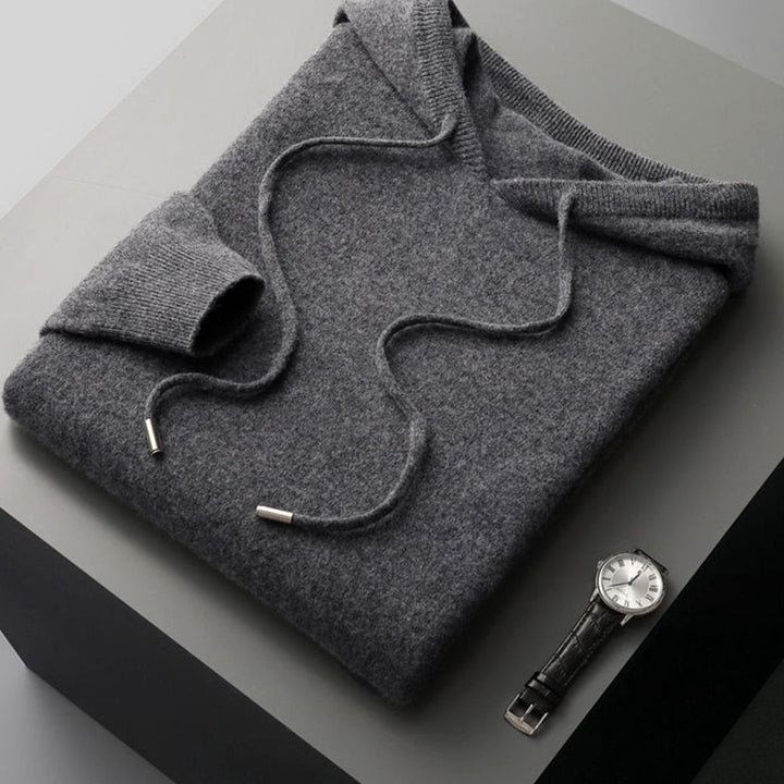 Men's Wool Drawstring Hooded Pullover Jumper - Charcoal