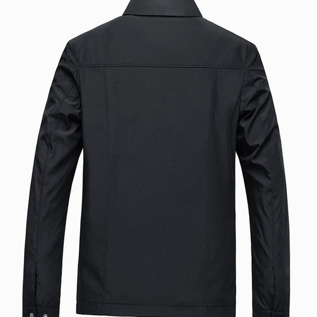 Men's Zip-Up Collared Jacket with Checked Lining Side Pockets